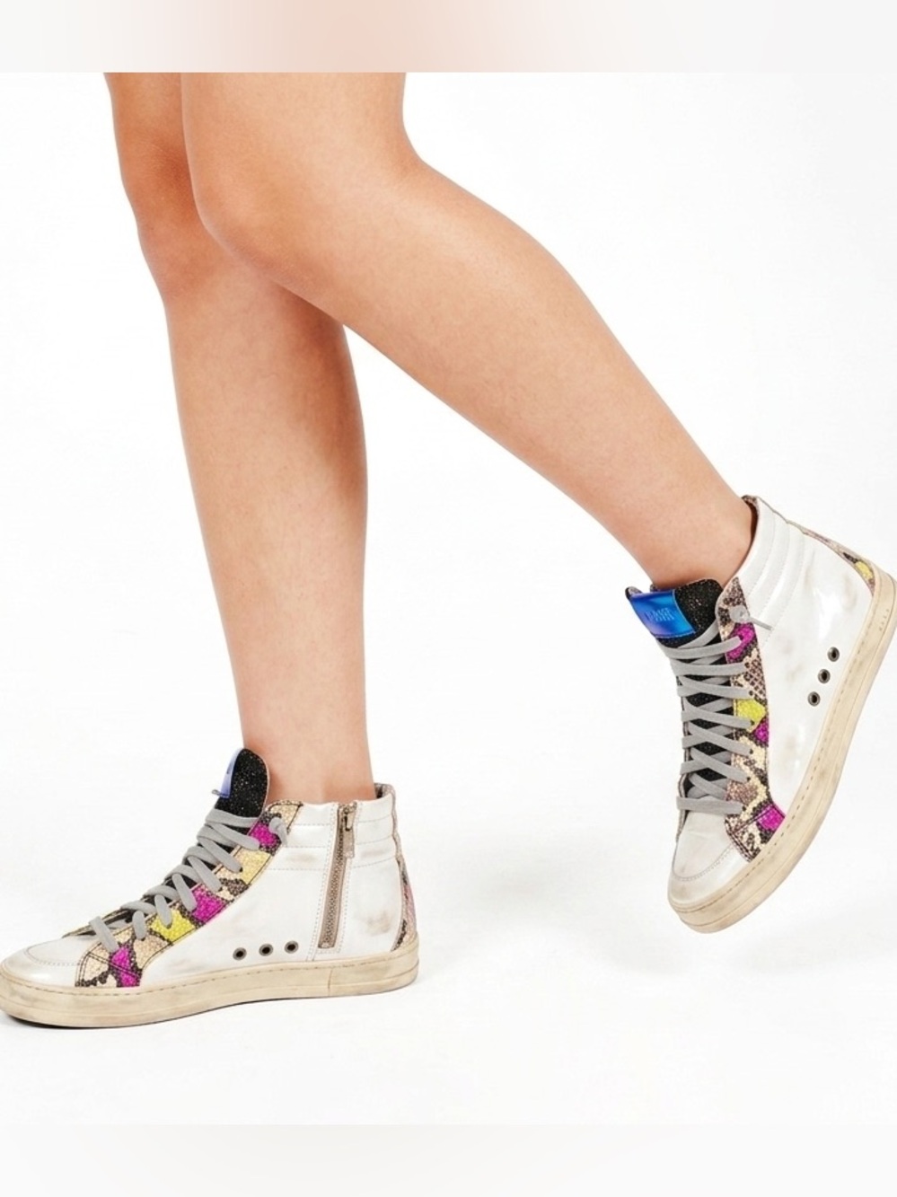 P448 White/Neon Snakeskin Patent Leather High-Top Skate Sneaker — Size 38 (US 8)